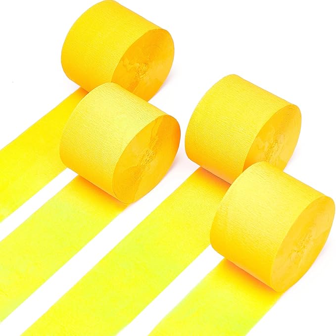PartyWoo Crepe Paper Streamers 4 Rolls 328ft, Pack of Yellow Crepe Paper by PartyWoo