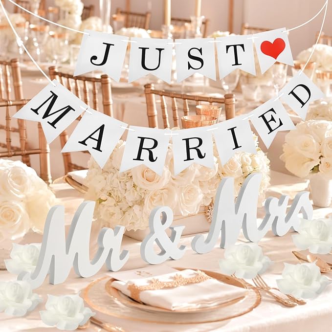 White Wooden Mr and Mrs Signs for Wedding Table, Wooden Wedding Table Signs for - Image 5
