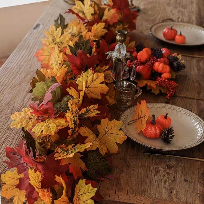 PARTY JOY 6PCS Orange Leaf Garland, 5.6Ft Halloween Garland Artificial Maple - Image 4
