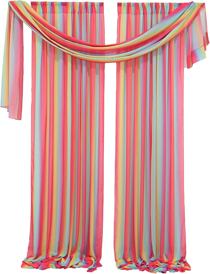 DUOBAO Rainbow Sheer Chiffon Wedding Arch Backdrop – 10ft Tall Fabric Arch by DUOBAO