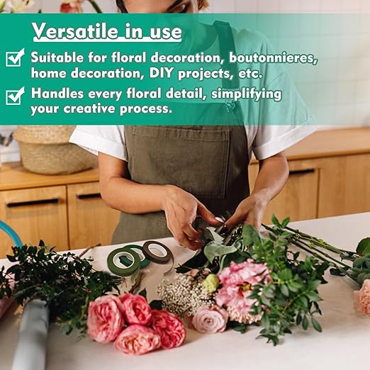 Flower Tape, Floral Tape for Bouquets, 1/2inch Green Flower Tape for Bouquet - Image 5