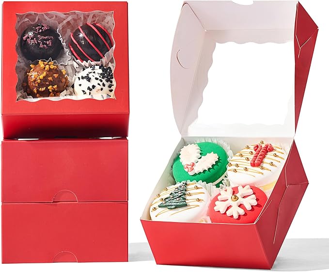 50-Count 4x4x2 Food-Safe Classic Red Bakery Boxes - Image 2
