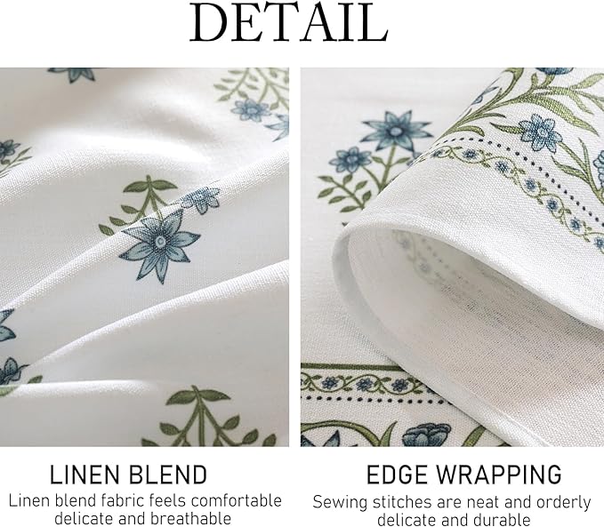 ISAENNE Designer White Linen Small Round Tablecloth, Chinoiserie Floral Elegant - Image 5