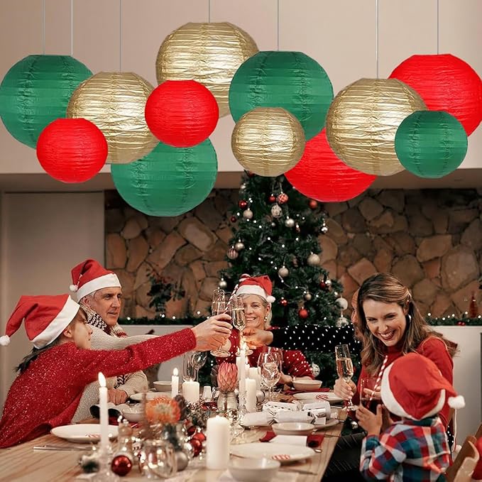 Green Red Paper Lanterns Decorative 12pcs Christmas Hanging Decorations - Image 5