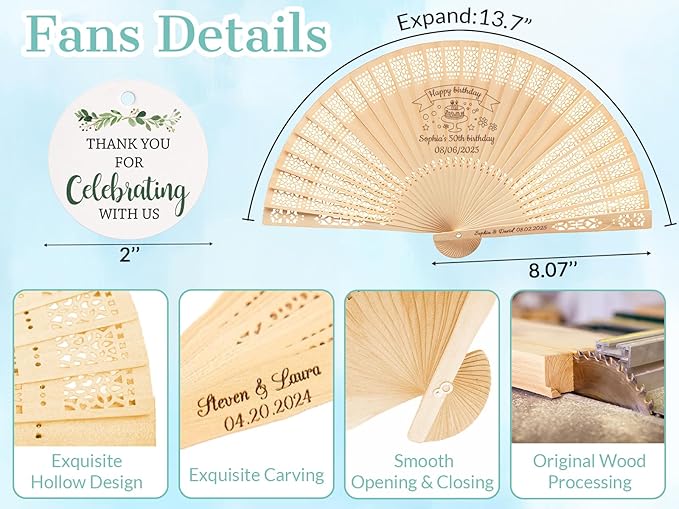 30Pcs Personalized Folding Hand Fans Custom Engraved Summer Wedding Fans - Image 4