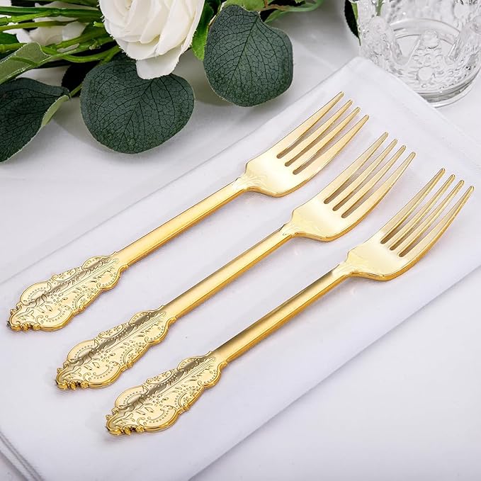WDF 100 Piece Gold Forks Disposable - Image 2