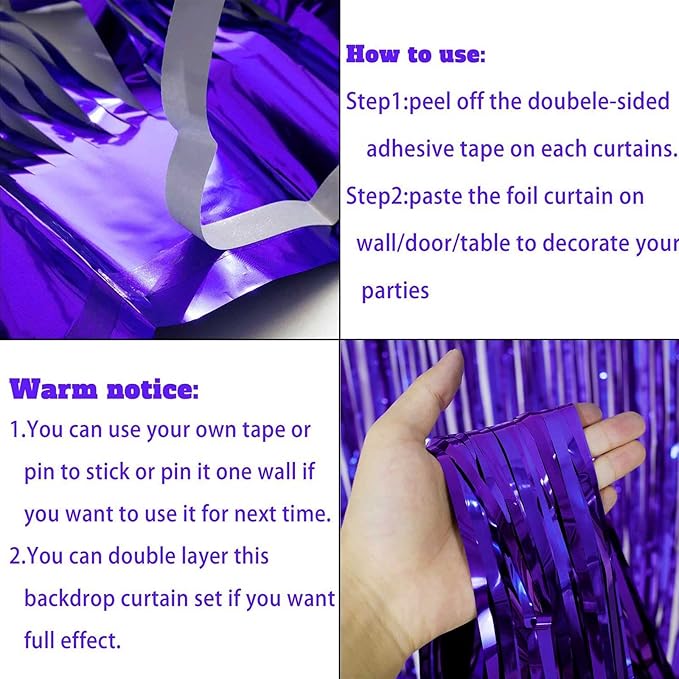 4 Pack Purple Foil Fringe Curtain Backdrop, 3.28Ft x 8.2Ft Metallic Tinsel Foil - Image 7