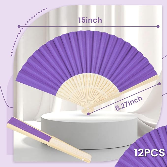 JOHOUSE 12 Packs Foldable Hand Fans, 8.3 Inch Purple Paper Fans Handheld - Image 2