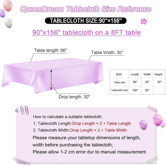 QueenDream Tablecloth 90x156 Rectangle Sequin Tablecloth Lavender Wedding Table - Image 6