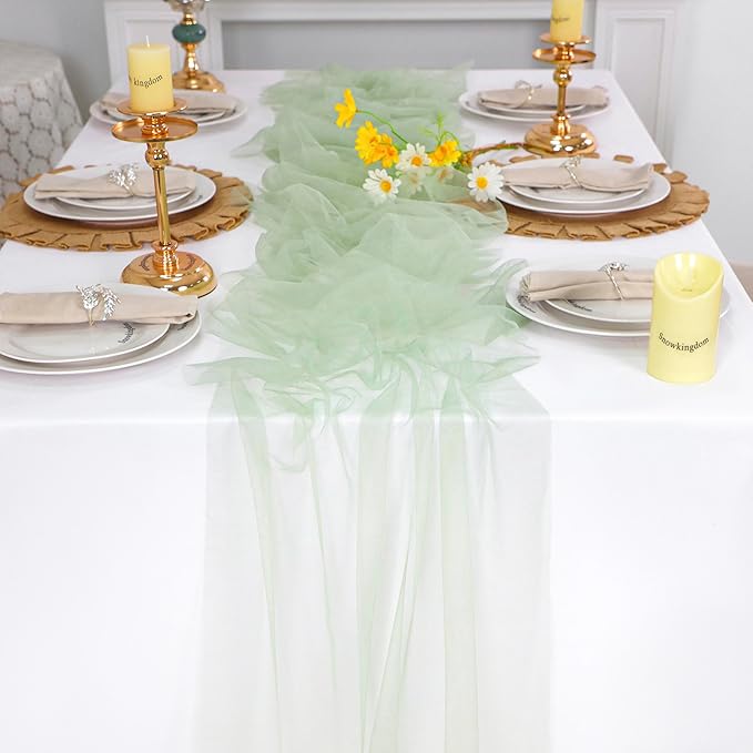 Snowkingdom Sage Green Table Runner, 10 FT Sheer Tulle Cheesecloth Gauze - Image 6