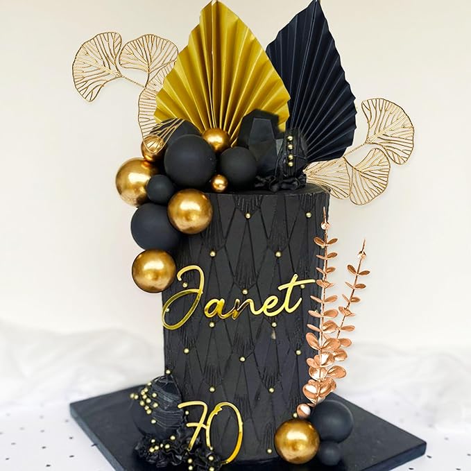 Boho Cake Topper Black Gold Ball Cake Top Man Cake Decorations Roar 1920s Cake - Image 6