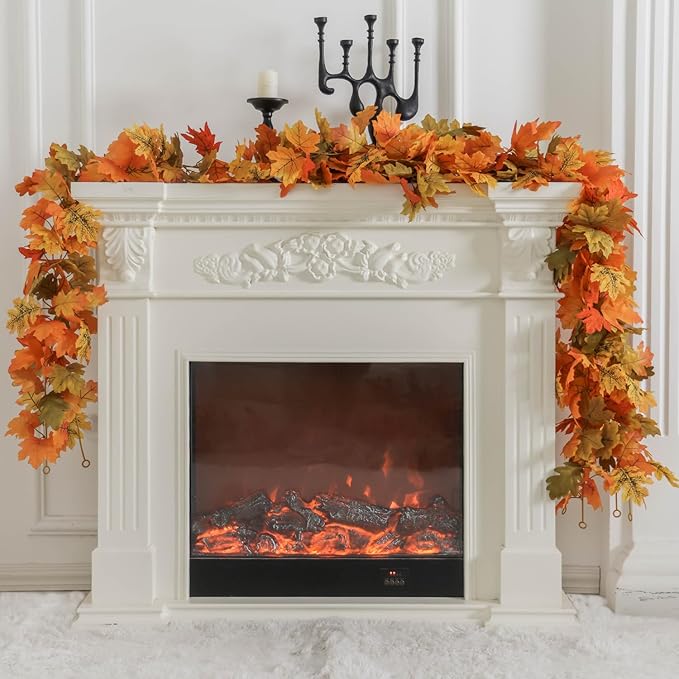 PARTY JOY 6PCS Orange Leaf Garland, 5.6Ft Halloween Garland Artificial Maple - Image 2