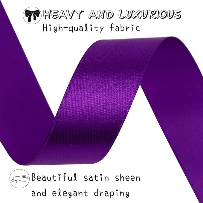 Purple Solid Satin Ribbon 1 Inch 50 Yards Solid Polyester Fabric Ribbon - Image 3