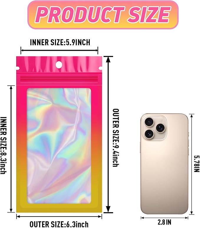 Funfery 100 Pack Gradient Holographic Bags, Mylar Resealable Bags - Image 2