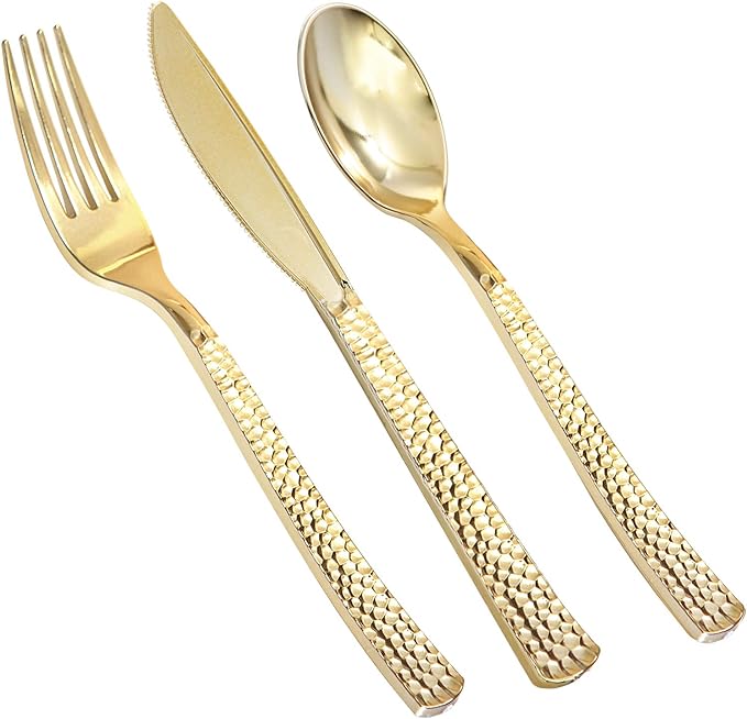 Supernal 180 pieces Gold Plastic Silverware, Disposable Plastic Utensils Heavy by supernal