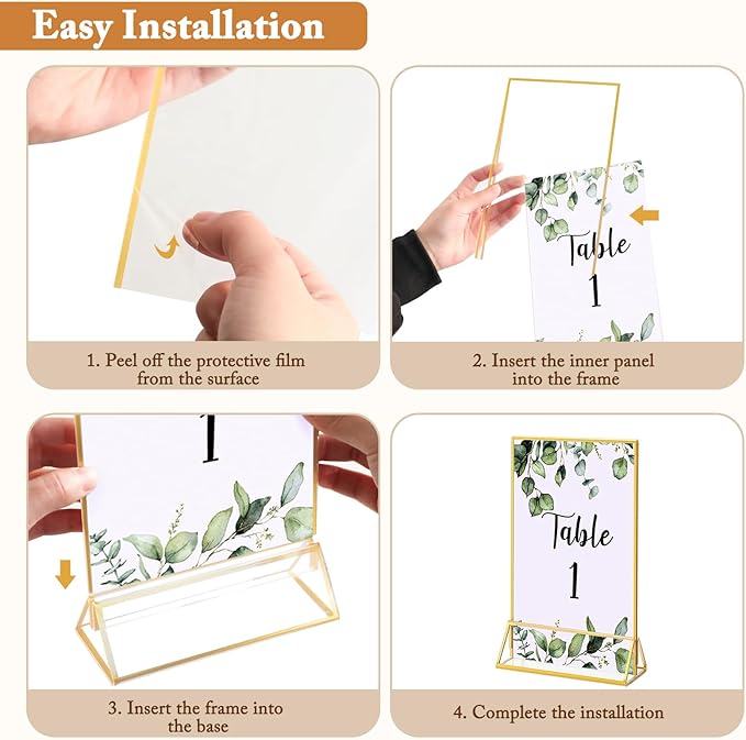 Floroom 6 Pack 4x6 Inch Clear Acrylic Sign Holders, Double-Sided Gold Display - Image 3