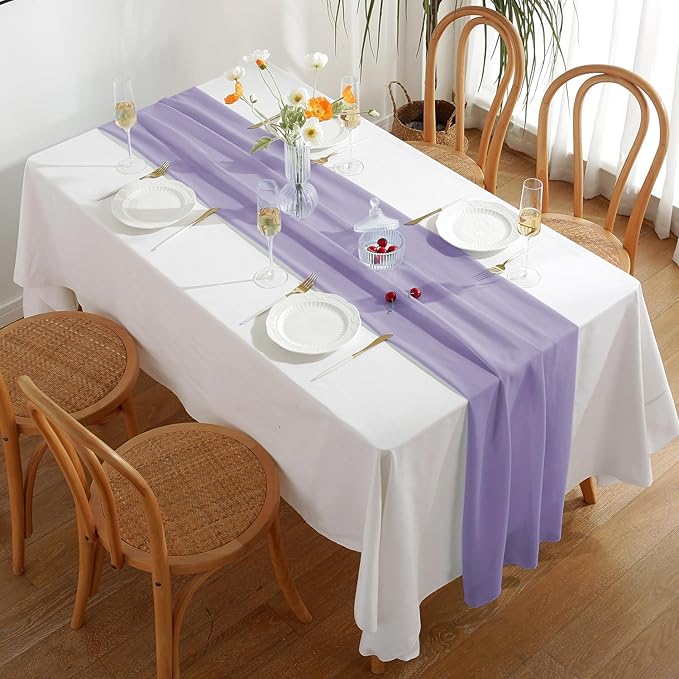 2 Pack 10 Ft Chiffon Table Runner Light Purple Gauze Long Table Runners 27x120 - Image 2