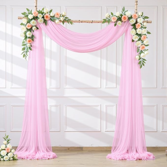 Wedding Arch Draping Fabric Backdrop 1 Panel 30" x 19Ft Pink Drapes Curtains by Suppromo