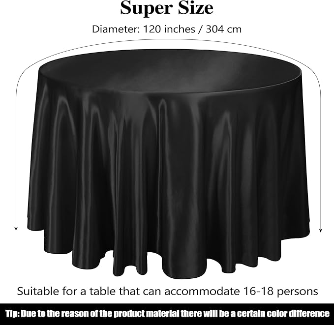 Ruisita 120 Inches Round Satin Tablecloths Black Overlay Round Satin Table - Image 2