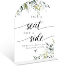 Greenery Pick a Seat Not a Side Sign, 6 x 8 Inch White Arch Acrylic Wedding Sign by Qoqxjodd