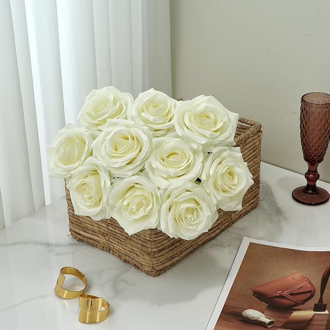 Artificial Rose 10pcs Open Flower Bouquet Faux Rose Stems - Image 3