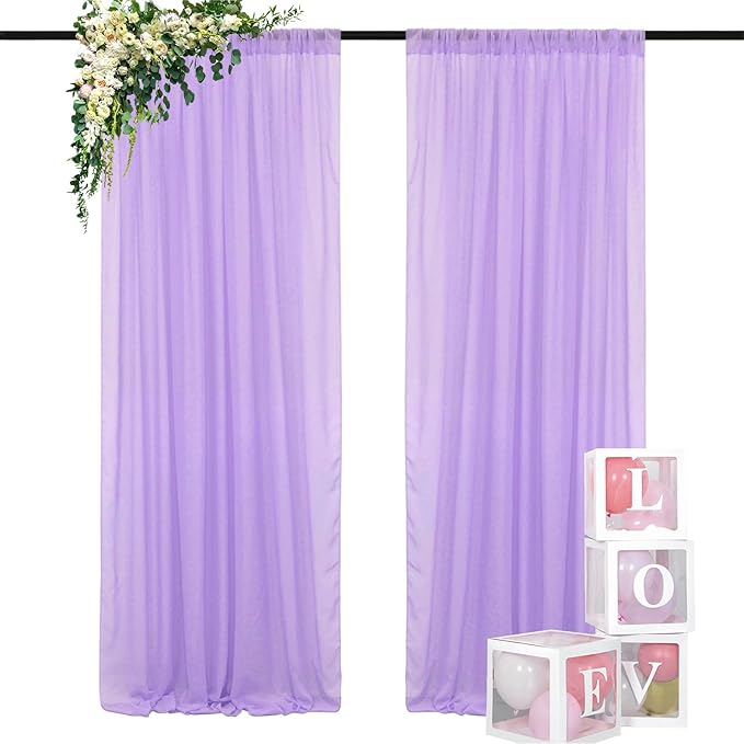 DUOBAO Chiffon Backdrop Curtain-2 Panels 29"x108" Wedding Drapes Lavender Sheer by DUOBAO