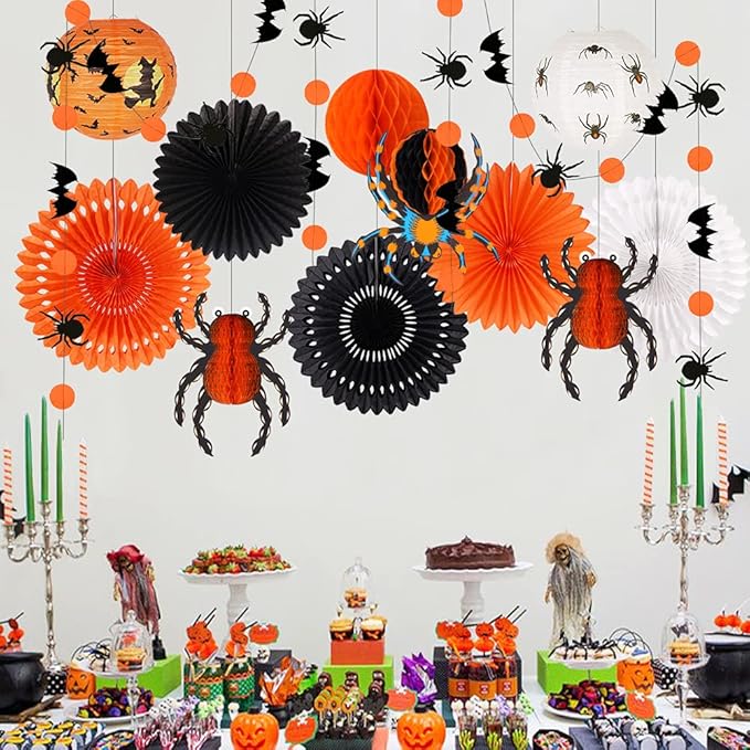 Halloween Party Decorations, Hanging Spider Bat Paper Lanterns Spiders Honeycomb - Image 6