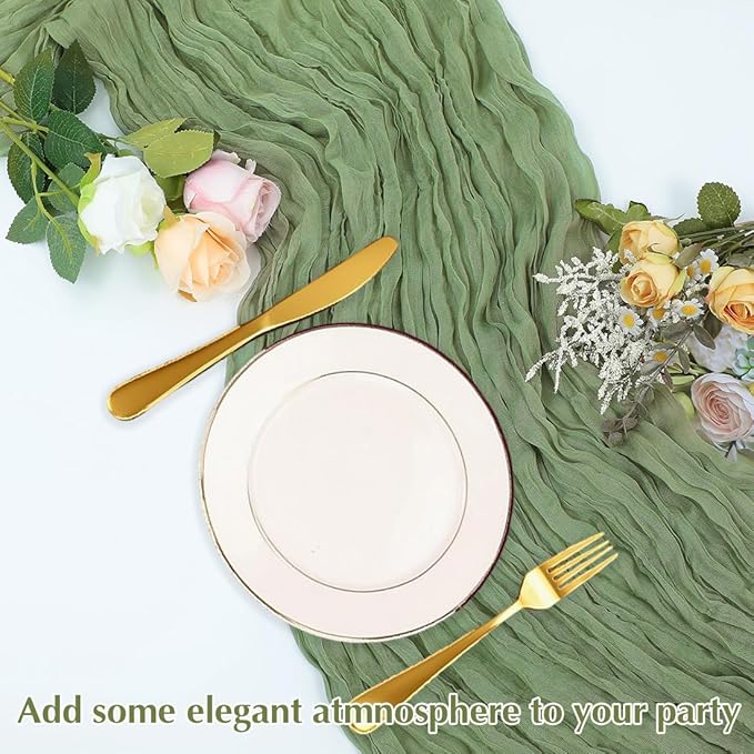 10 Pack Olive Green Cheesecloth Table Runner -21*120Inch Long Boho Wedding - Image 5