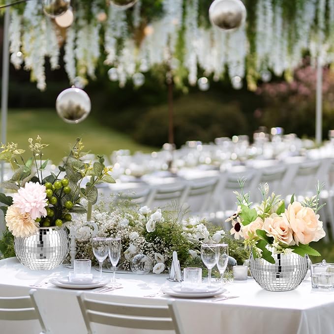 Jinei 24 Pcs Disco Vases Bulk Silver Mirror Disco Ball Flower Glass Ball - Image 5