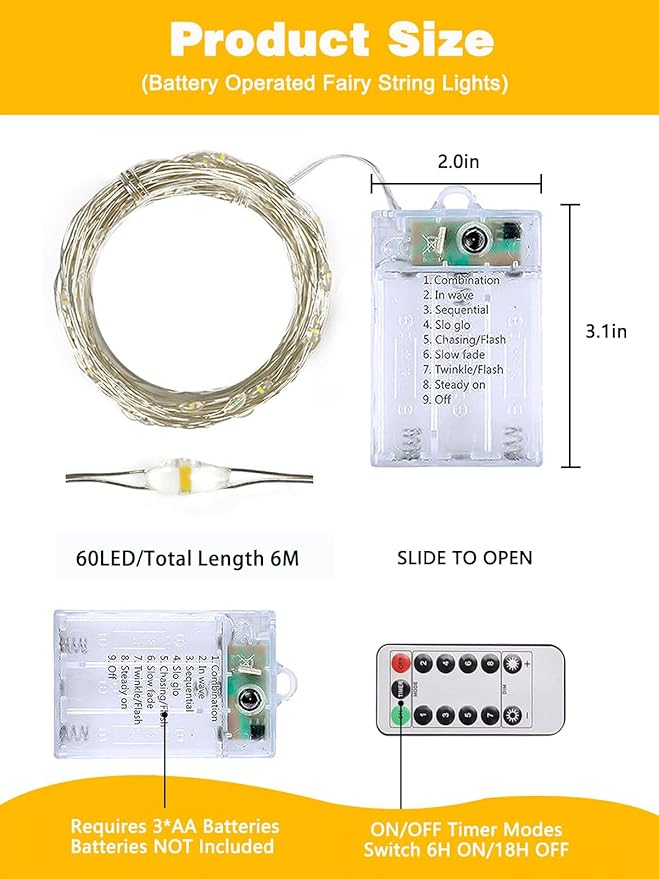 3 Pack 60LED Battery Operated Fairy Lights - Image 7