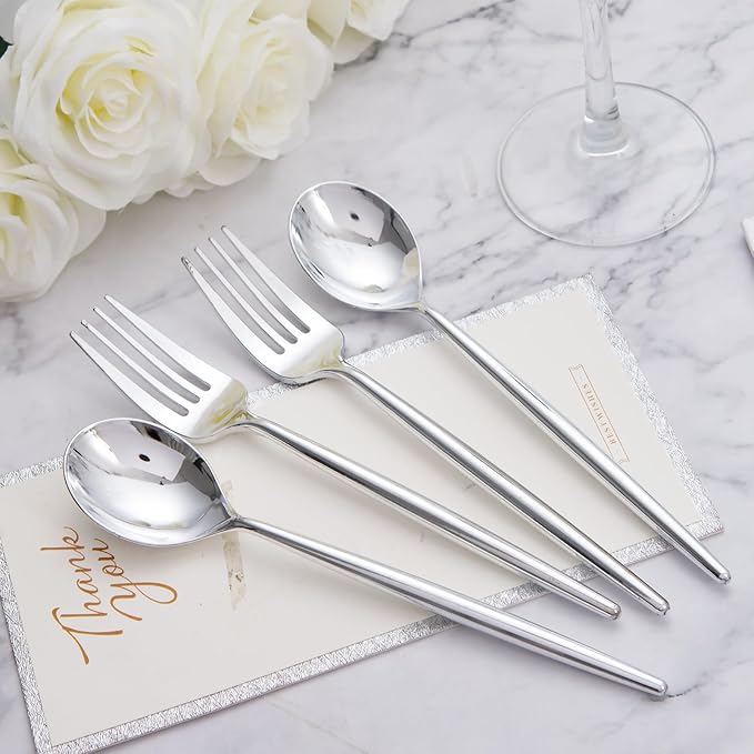 SUT 200Pcs Plastic Silverware, Plastic Spoons and Forks, Disposable Silverware - Image 2