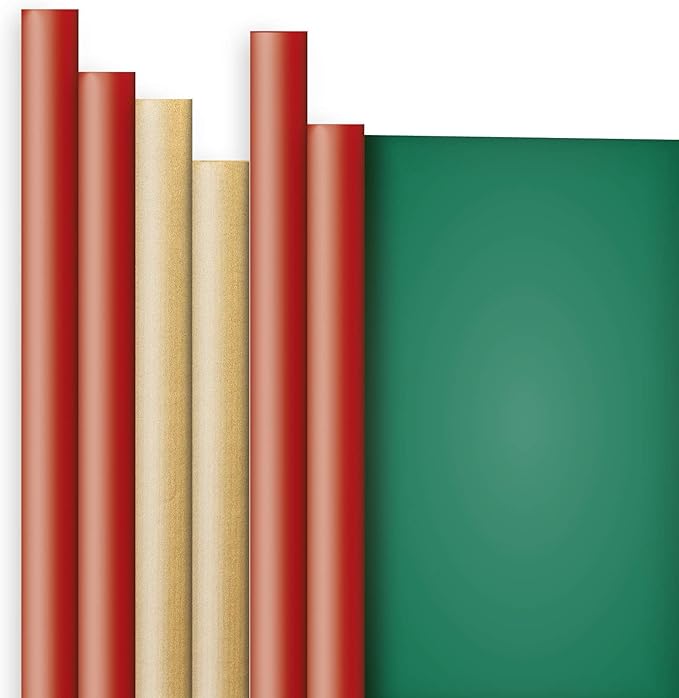 Jillson Roberts 6 Roll-Count Solid Color Wrapping Paper, Double-Sided Kraft Red by JillsonRoberts
