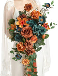 Ling's moment Teal Bridal Bouquet Cascading, Burnt Orange Wedding Bouquets by LingsMoment