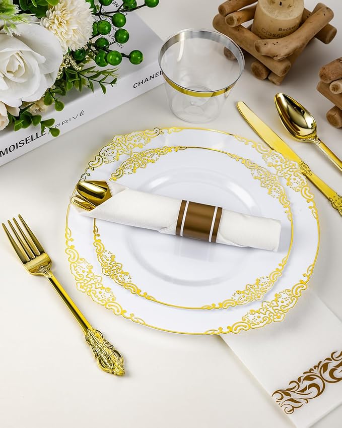 Goodluck 350 Piece Gold Plastic Dinnerware Set - Image 4
