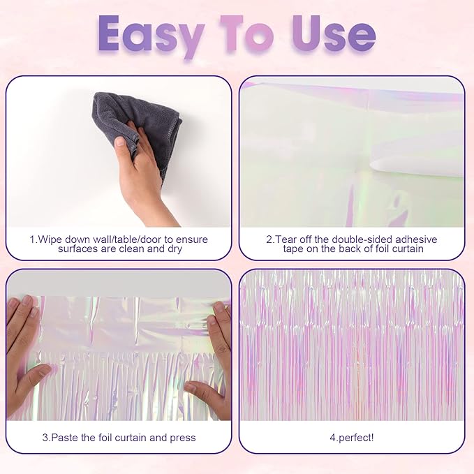 4 Pack Iridescent Transparent Foil Fringe Backdrop Curtains, Tinsel Streamers - Image 4