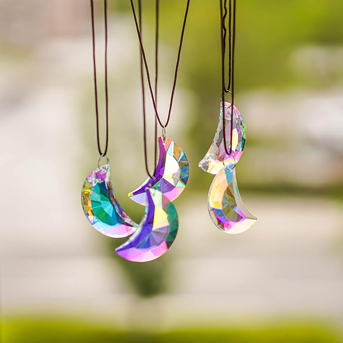 6pcs Colorful Crystal Faceted Half Moon Prisms Chandelier Lamp Lighting Drops by HDCRYSTALGIFTS
