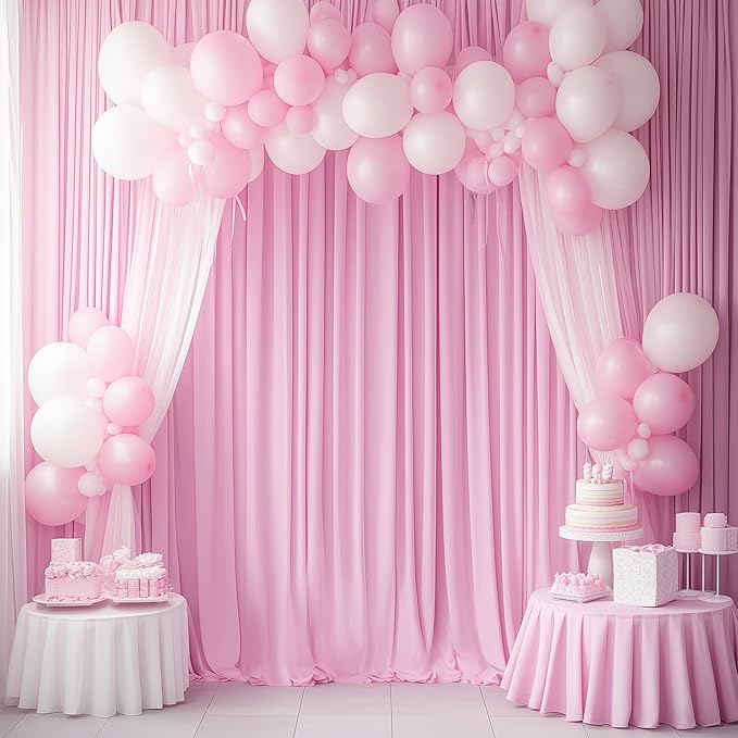 20ftx14FT Wrinkle Free Pink Backdrop Curtain, 4 Panels 14FT Height Pink Wedding - Image 7