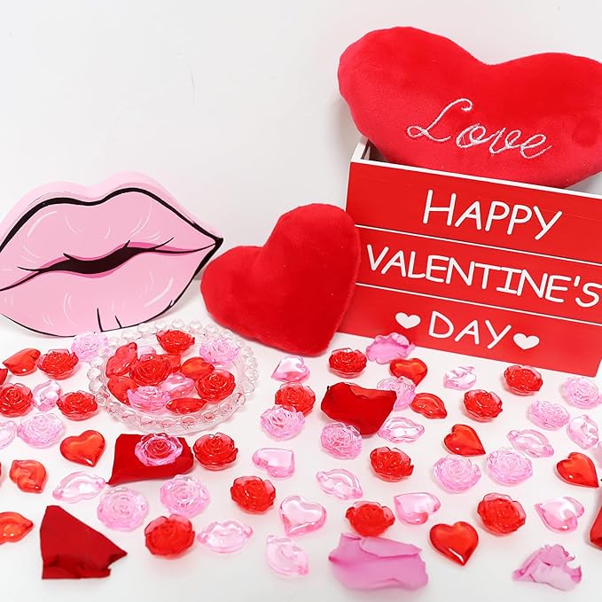 Fangoo 180PCS Red Pink Acrylic Heart Ornaments Mini Acrylic Heart Rose Flower - Image 5
