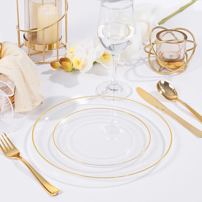 bUCLA 100PCS Clear and Gold Plastic Plates - Image 6