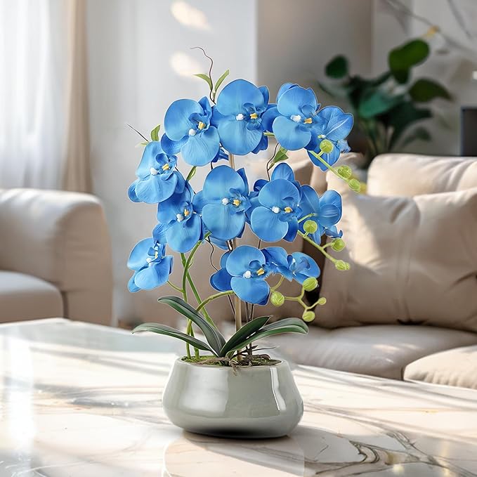 Orchid Artificial Flowers with Gray Vase Large Silk Faux Phalaenopsis Flowers - Image 5