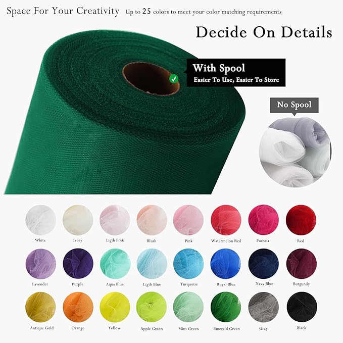 Hunter Green Tulle Fabric Rolls 54 Inch by 40 Yards Tulle Bolt Spool - Image 3