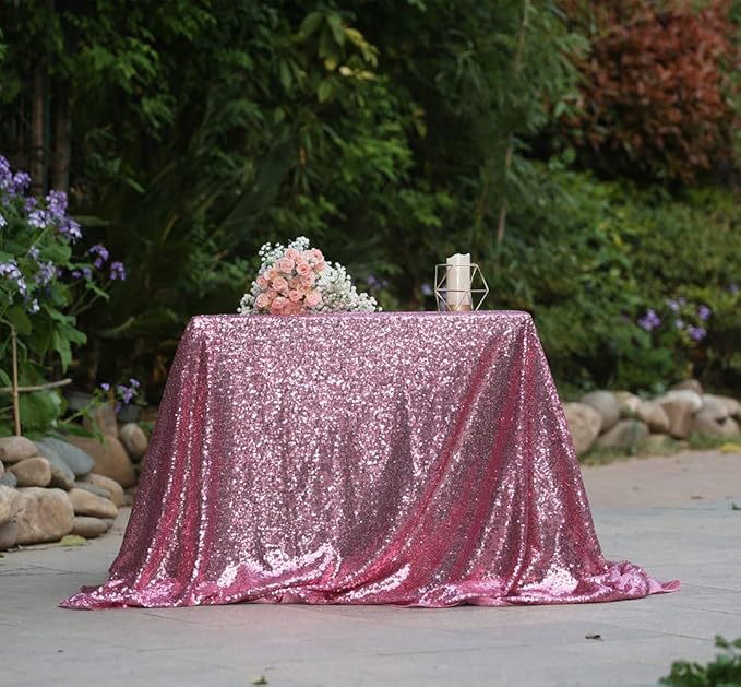 SquarePie Sequin Tablecloth 50 x 72 Inch Fuchsia Pink Sparkly Table Linen - Image 4