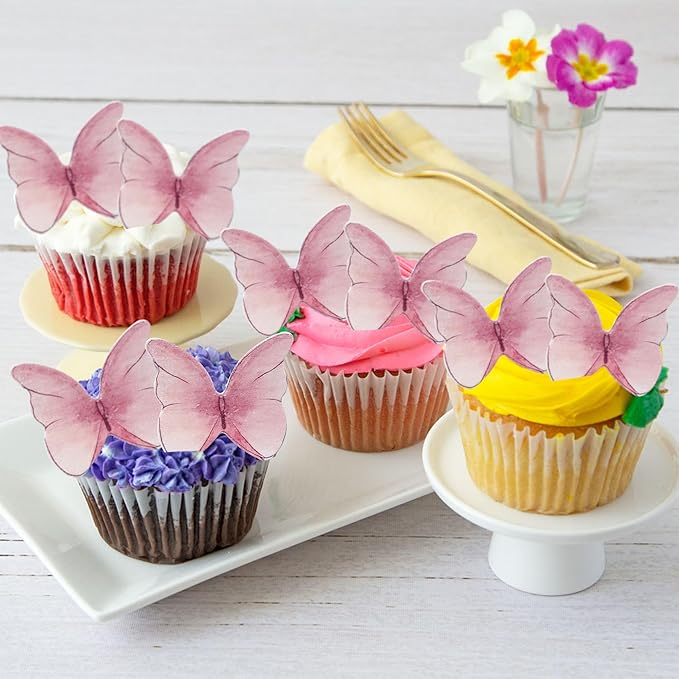 Ephlyn 48Pcs Edible Butterfly Cupcake Toppers Cute 3D Butterfly Cake Picks - Image 7