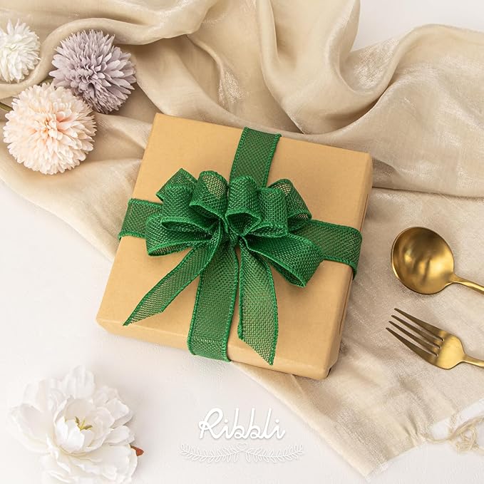 Ribbli Emerald Green Burlap Wired Ribbon, 1” Inch x Continuous 20 Yard - Image 3
