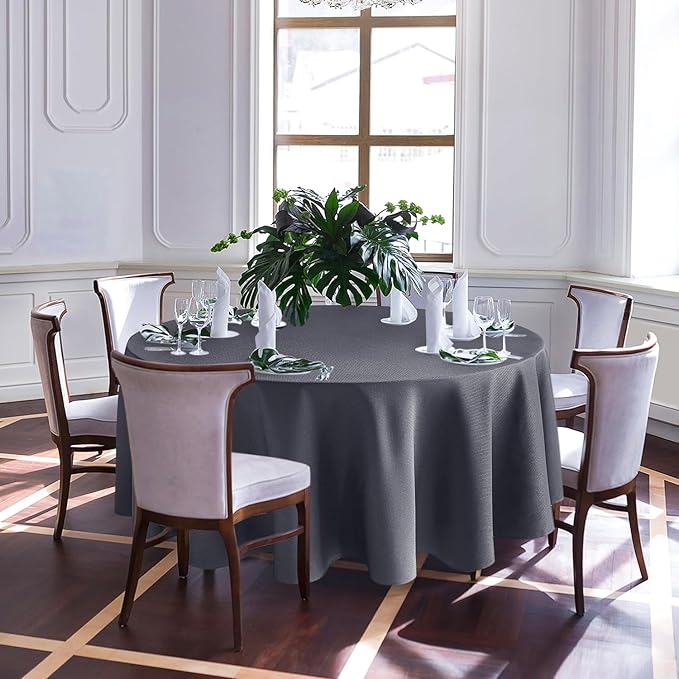 Biscaynebay Textured Fabric Round Tablecloths 108", Dark Grey Water Resistant - Image 2