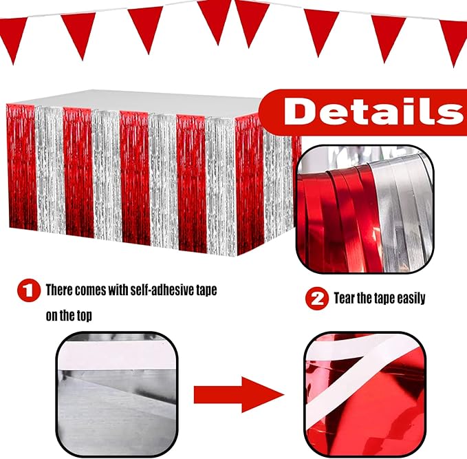 4 Pack 29x108 Inch Metallic Foil Fringe Tinsel Table Skirts - Image 3