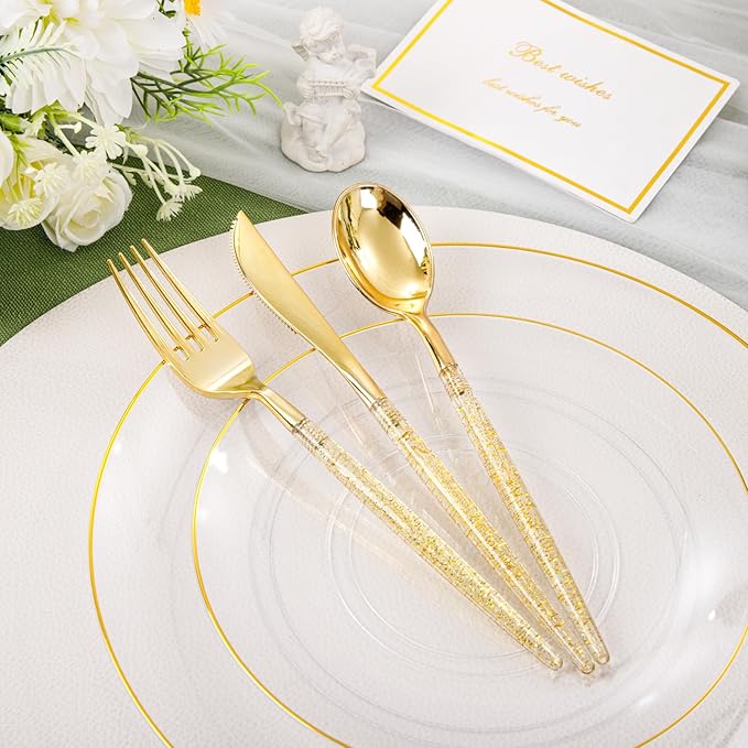 Liacere 150PCS Clear Gold Plastic Plates - Image 9