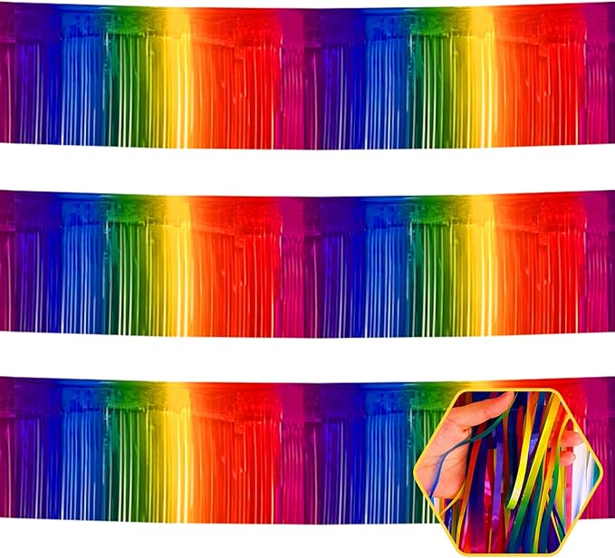 3 Pack 10 Feet Dark Rainbow Foil Fringe Garland Metallic Tinsel Streamers by Ferwzsr