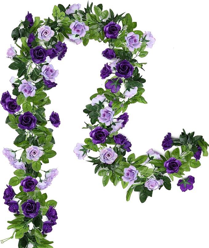 Floweroyal 2 Pack Artificial Flower Garlands 15.8FT Fake Rose Vines Silk by FloweroyalCrafts
