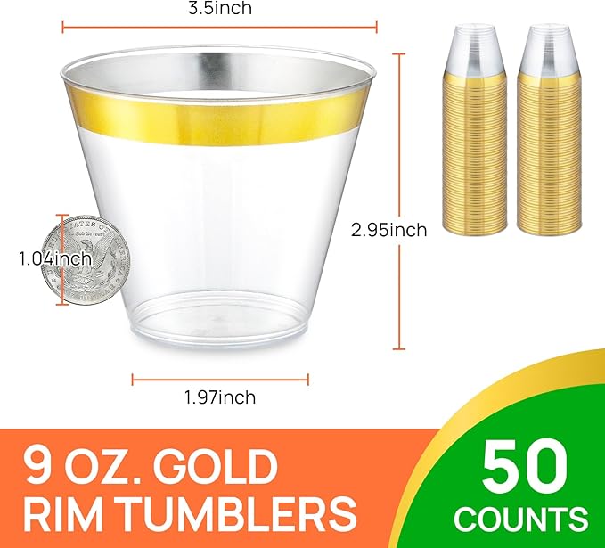 50counts 9 OZ. Disposable Cups Old fashioned Party Tumblers, 9 Ounce Squat Cups - Image 3